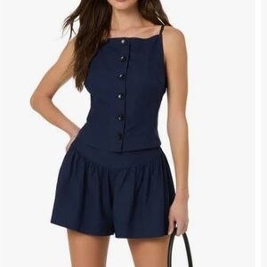 ASTR the Label Navy Blue Boat Neck Button-Up Camisole Drop Waist Shorts Skort